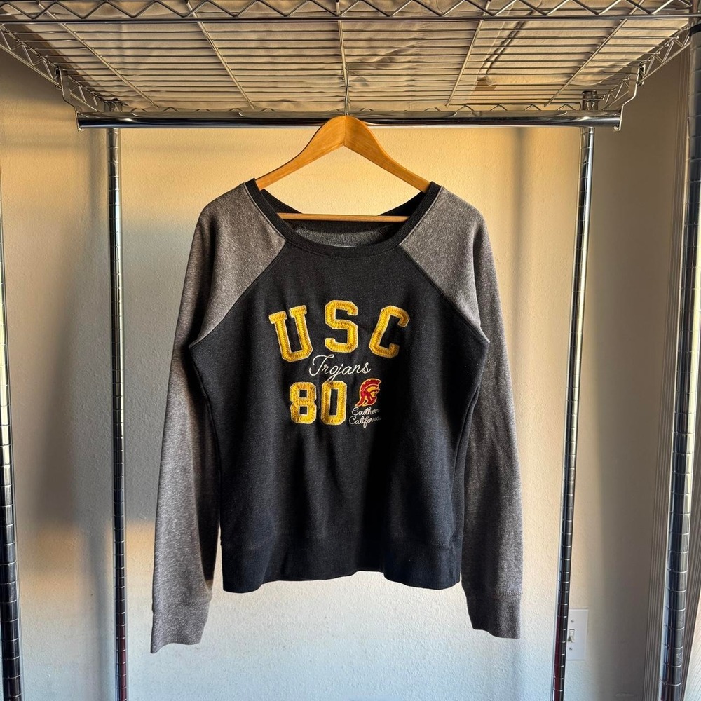 Campus Crew USC Trojans Sweatshirt Mens Large Black Grey Color Block Embroidered